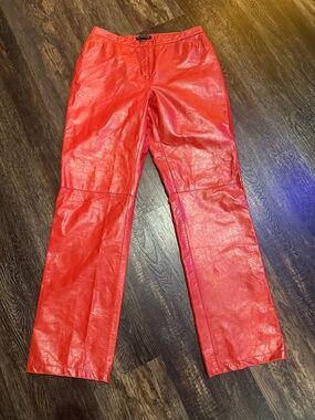 Kenneth Cole New York Red Leather Pants Woman Size 8 Genuine Leather